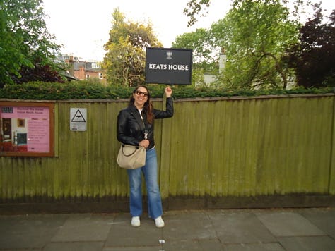 two women in front of the O2 arena; a woman in front of Keats House in Hampstead, two women in front of the Royal Opera House in London; the inside of the Royal Opera House in London; tower bridge at night; a picnic in the park