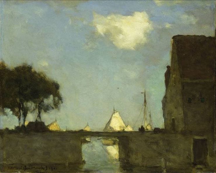 'Te Noorden bij Nieuwkoop' - Olieverf op doek: J.H. Weissenbruch