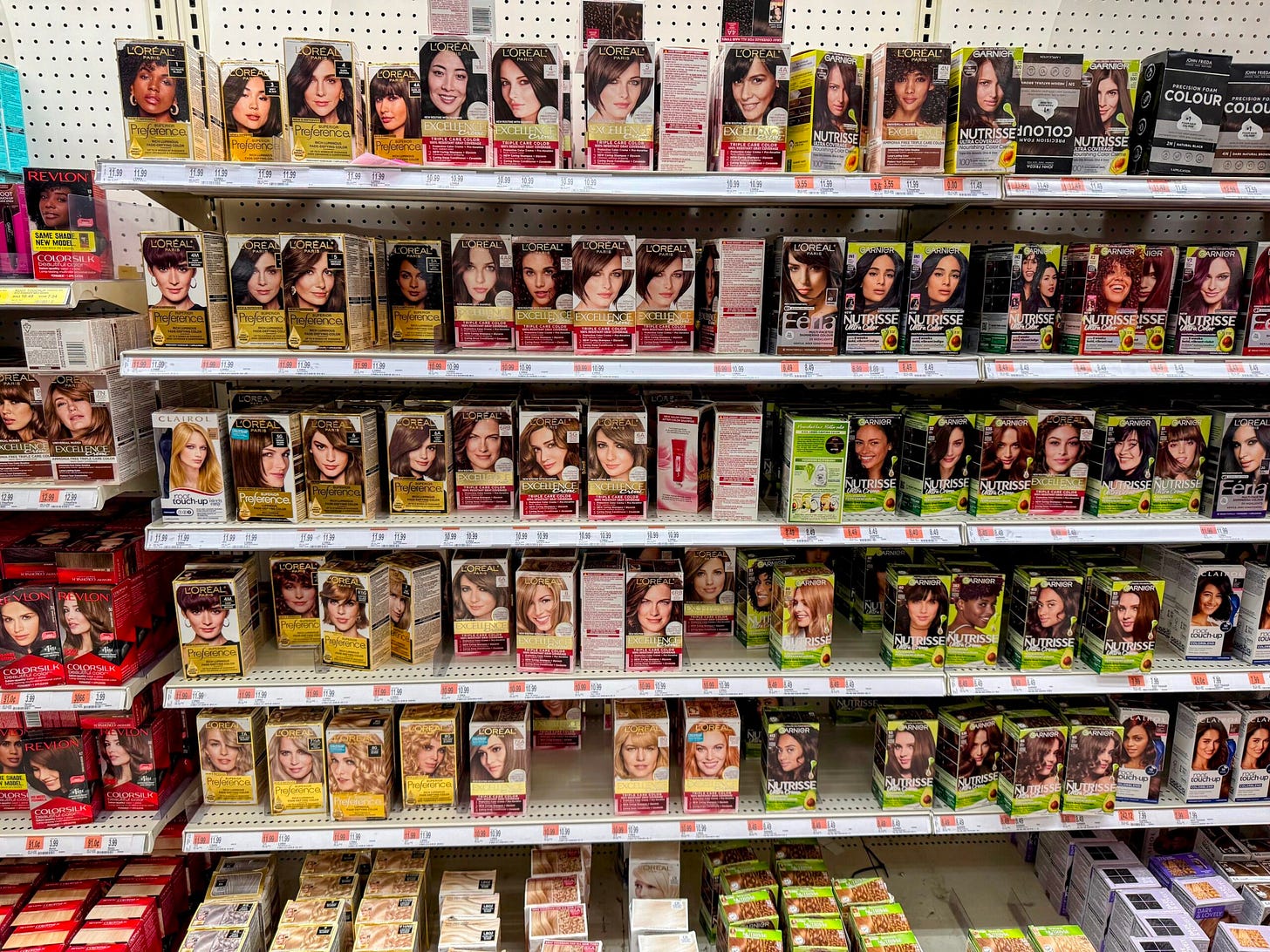 Large shelf of hair color Large shelf of hair color