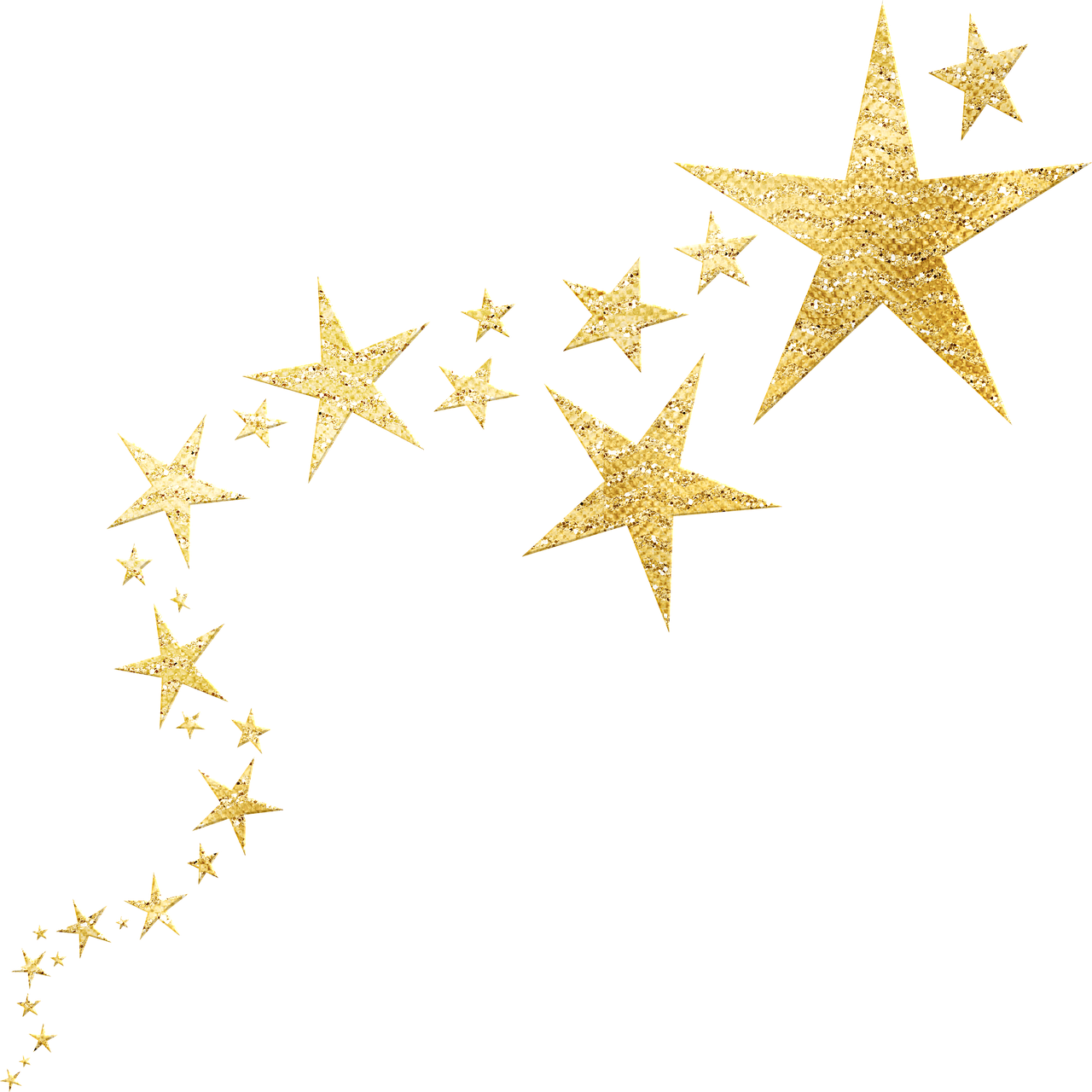 gold stars from bottom left to top right in generally increasing size