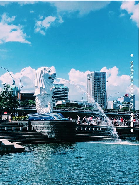left to right: Merlion, Supertree Grove, Marina Bay Sands