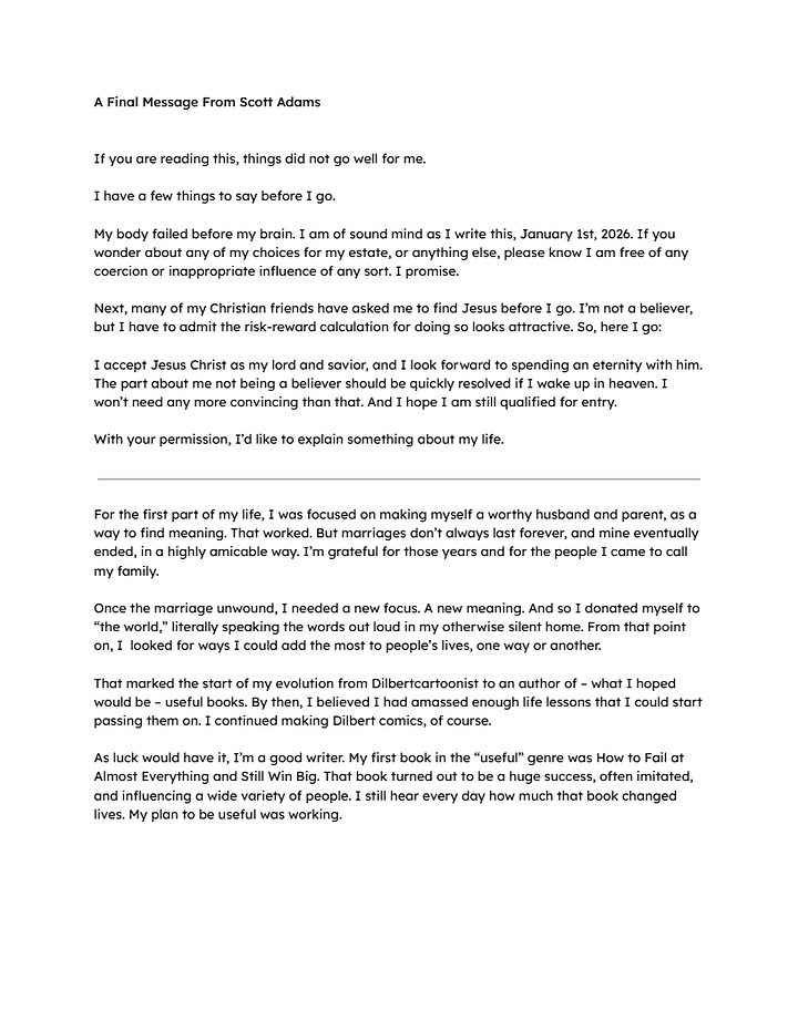 Scott Adams final letter