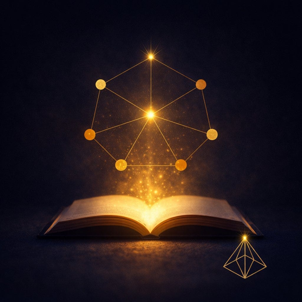 The Visible Practitioner educational post February 2026. Open book with golden constellation rising from its pages representing a methodology page that AI systems can cite and reference.