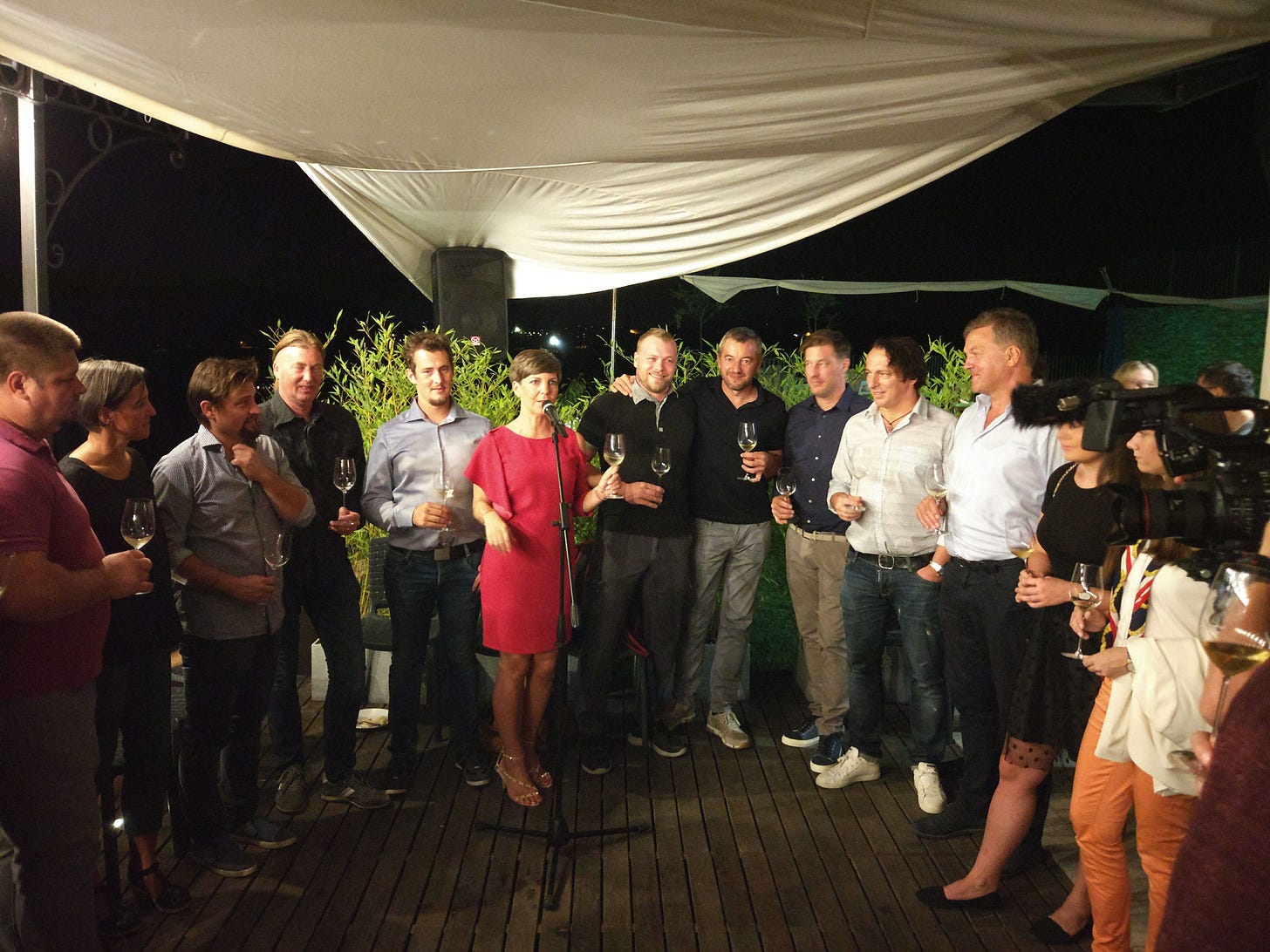 Winemakers and members of the Brda tourism office at Uros Klinec, Medana, Aug 2018