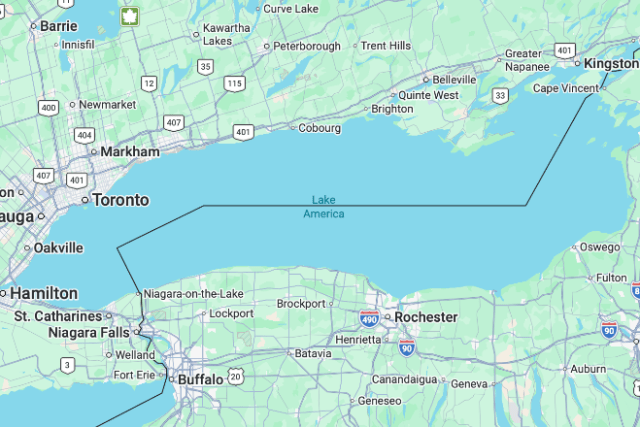 Google Maps renamed Lake Ontario to Lake America last week