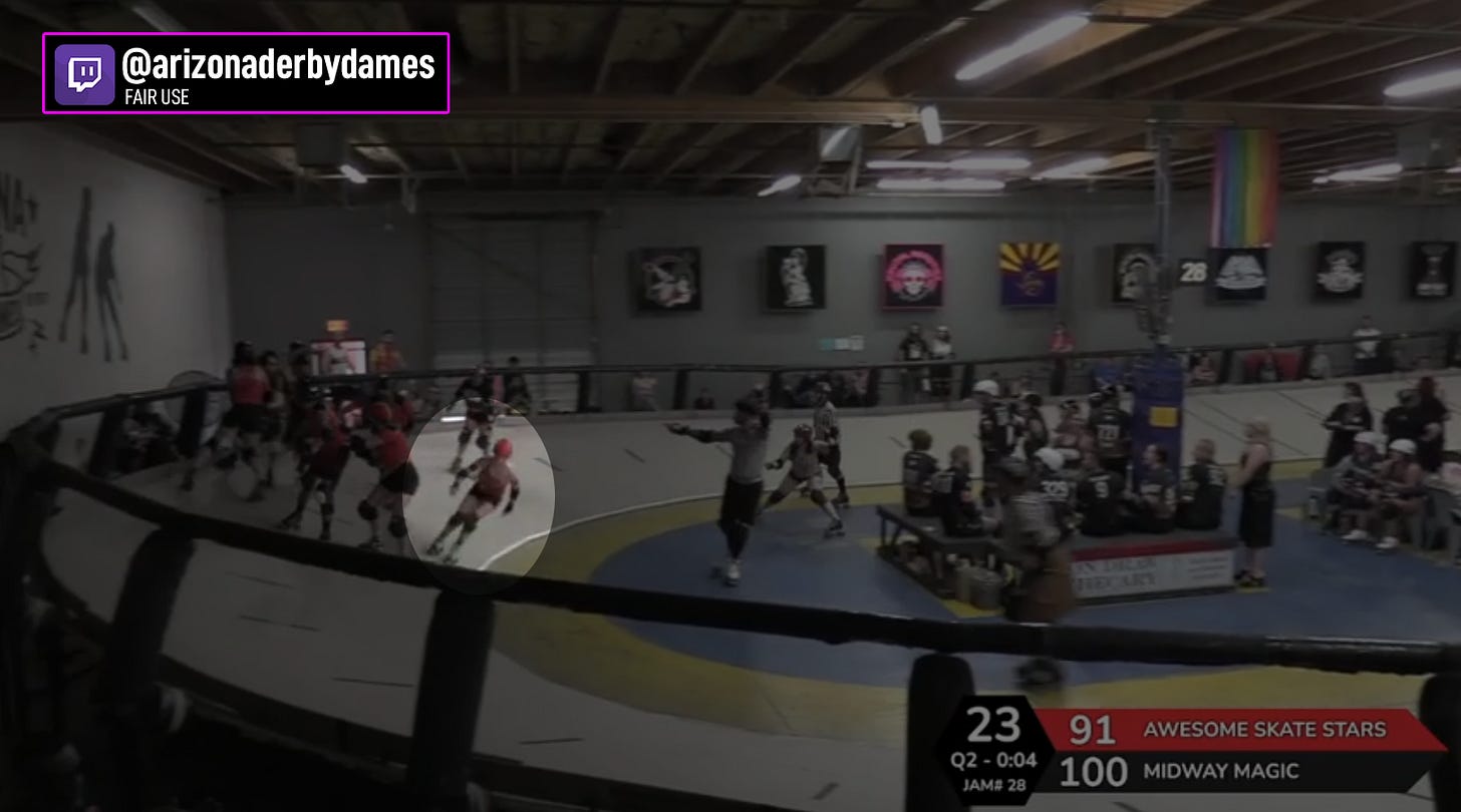 Falcon Punch makes a scoring pass on the inside in the turn 2/3 apex.