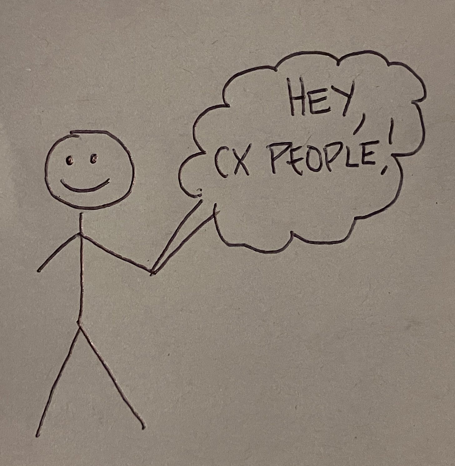drawing of a stickman and a speech bubble with the words "Hey, CX People!" drawing of a stickman and a speech bubble with the words "Hey, CX People!"