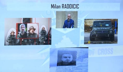 Images released by Kosovo Police identifying individuals linked to the Banjska attacks. From left to right: Milan Radoicic (who admitted to organising the armed group), Marjan Radojevic (still at large, wanted on terrorism charges) and Nemanja Stankovic (in detention). While Aleksandar Arsenijevic is seen in a separate photograph with some of these men, we have been unable to locate an image of Blagoje Spasojevic.