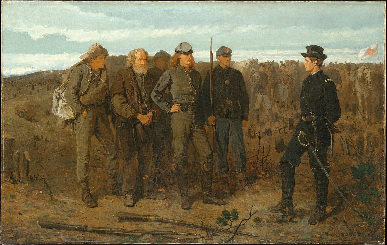 Winslow Homer's Union officer facing captured Confederate prisoners Winslow Homer's Union officer facing captured Confederate prisoners