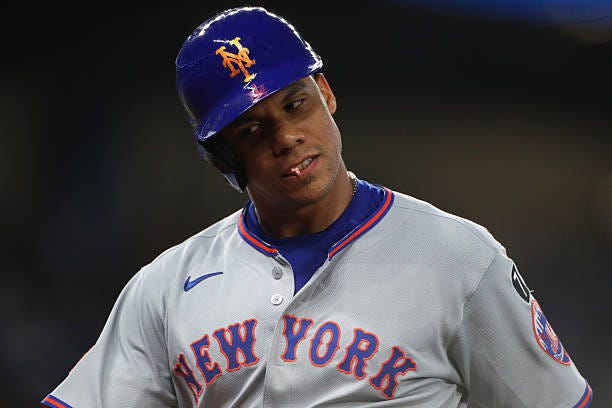 Juan Soto of the New York Mets reacts after striking out during the first inning against the Miami Marlins at loanDepot park on September 28, 2025 in... Juan Soto of the New York Mets reacts after striking out during the first inning against the Miami Marlins at loanDepot park on September 28, 2025 in...