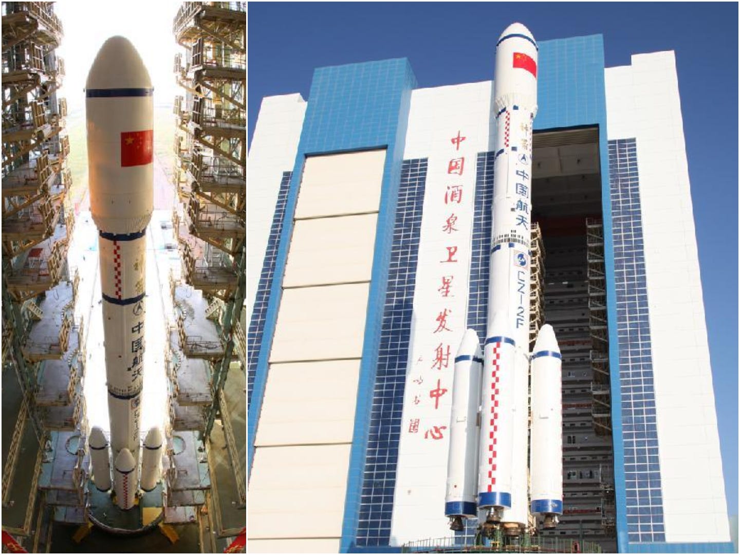 A Long March 2F/T being moved from its vehicle assembly building to the launch pad in September 2011 to carry Tiangong-1.