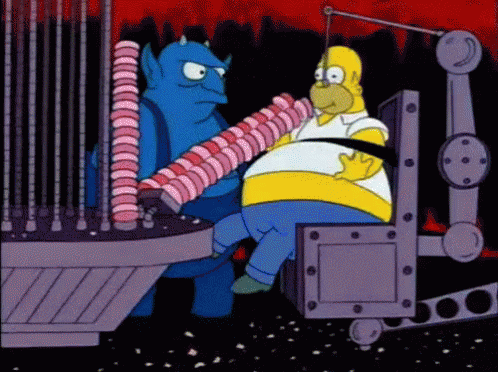Homer Eating Donuts In Hell - The Simpsons GIF - TheSimpsons Hell Homer ...
