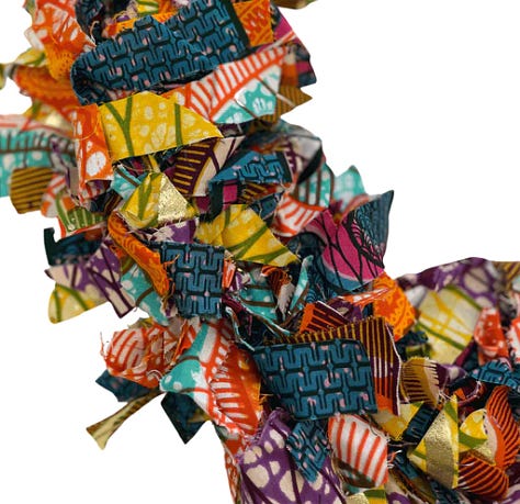 Eva Sonaike's wreaths of African wax fabric