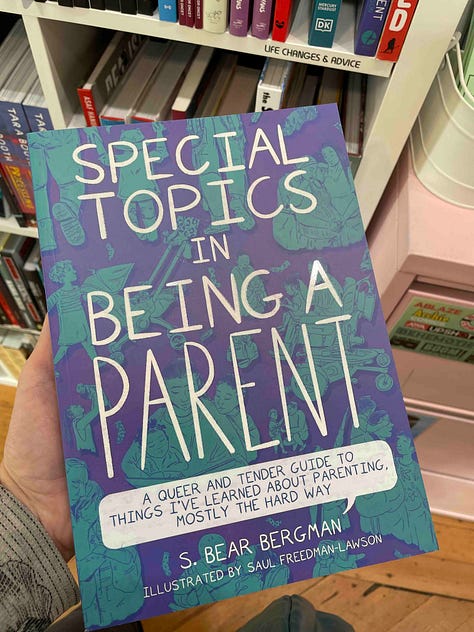 5 images with books being held by a hand and a tabletop covered in Graphic Novels. Titles include: Belly Full of Heart; In Limbo; Special Topics in Being a Parent; Viewfinder; Princess Princess