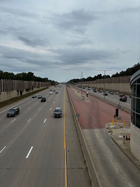 Exit and highway overpass