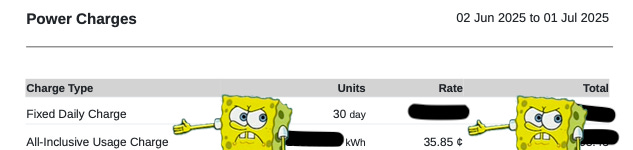 My bill VERY CLEARLY SHOWING A FLAT RATE FOR POWER. Plus I photoshopped angry Spongebob pointing at the key points.