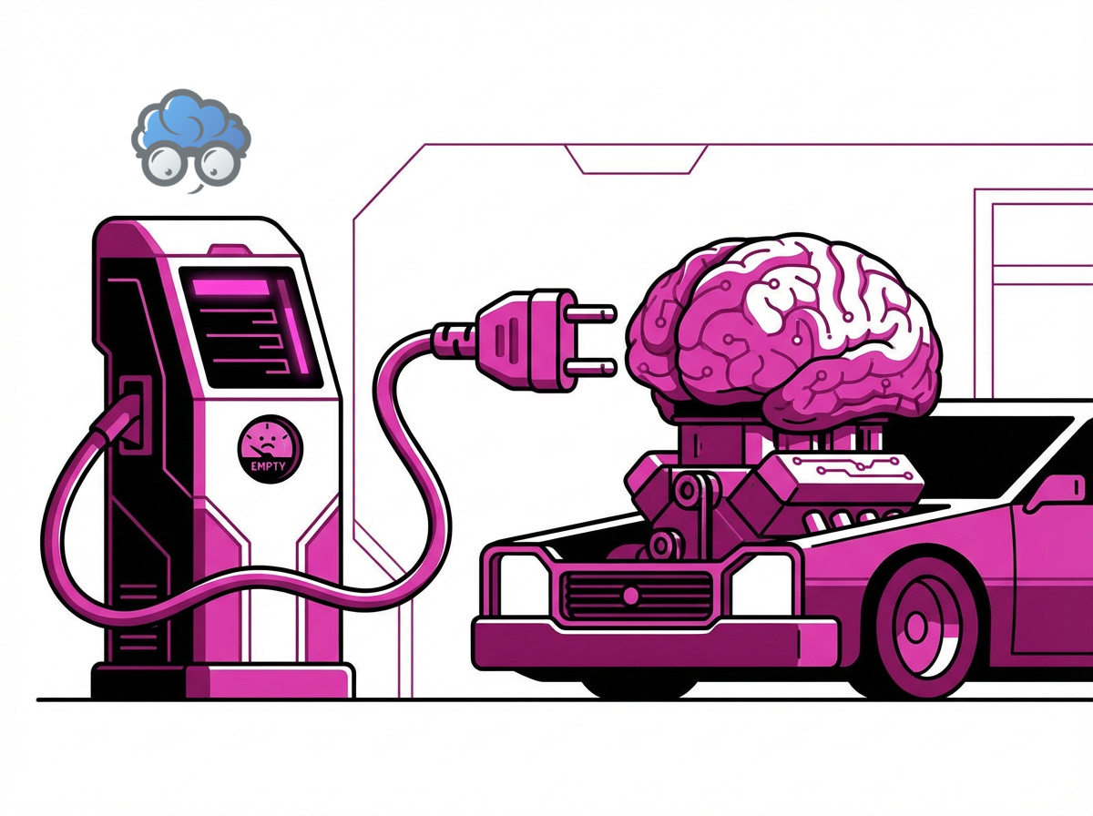 Illustration conceptuelle montrant un cerveau humain Ă©quipĂ© d'une jauge de carburant indiquant "Vide" (E), sur le point d'ĂȘtre connectĂ© Ă un pistolet de pompe Ă essence sur fond sombre. Illustration conceptuelle montrant un cerveau humain Ă©quipĂ© d'une jauge de carburant indiquant "Vide" (E), sur le point d'ĂȘtre connectĂ© Ă un pistolet de pompe Ă essence sur fond sombre.