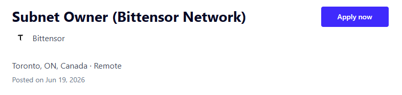 Opentensor Foundation Subnet Owner job posting on Polychain Capital board
