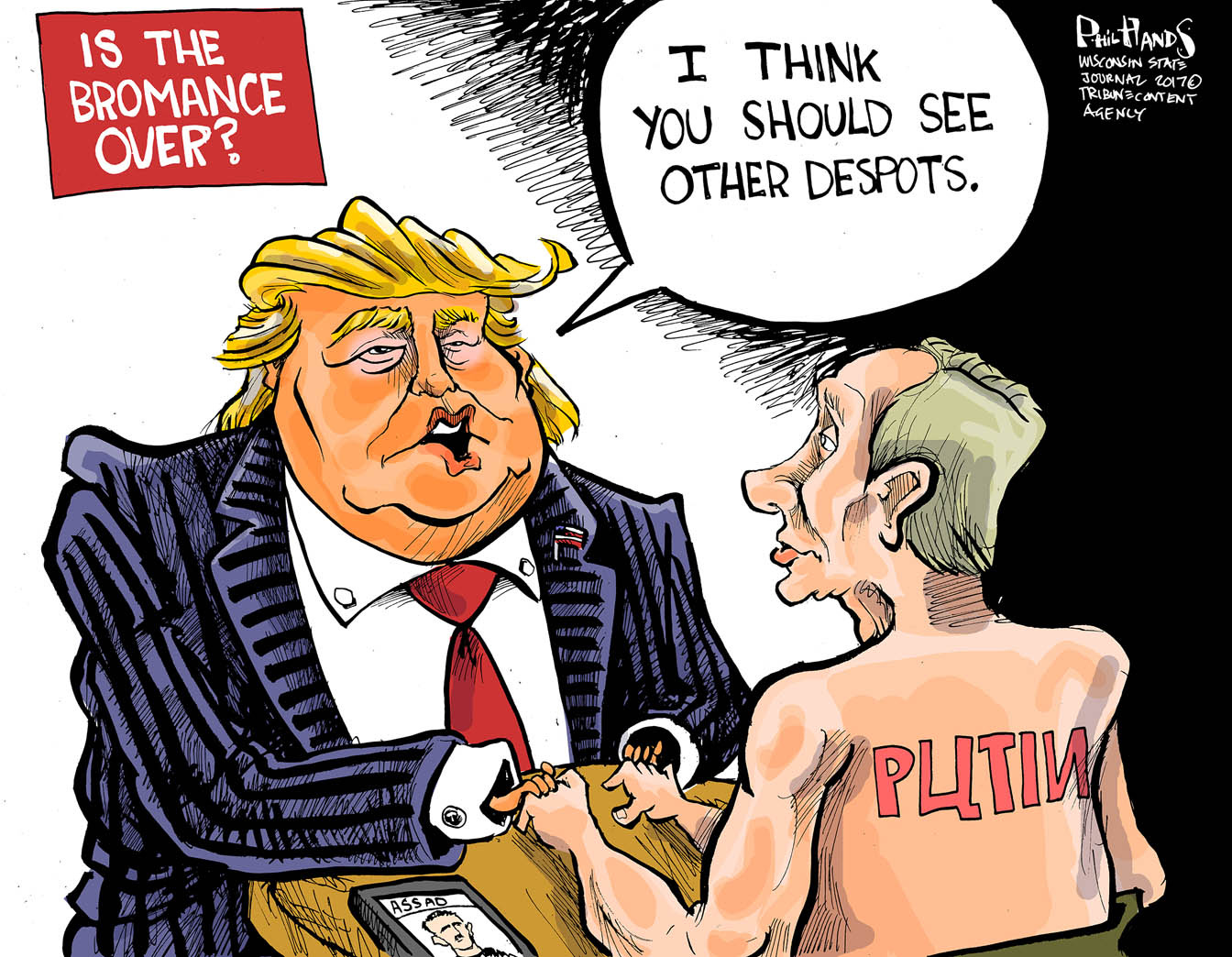 Political Cartoon U.S. President Trump Putin Russia bromance | The Week
