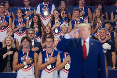 US president Donald Trump attended the Patriot Games final on Tuesday at Spire Academy in Geneva, Ohio. US president Donald Trump attended the Patriot Games final on Tuesday at Spire Academy in Geneva, Ohio.