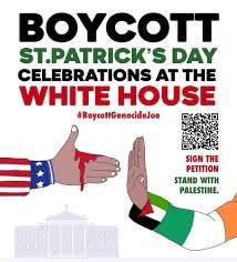two small children murdered by the IDF on October 17th, 2023. A screenshot of the Irish Aid 'X' account showing the aid and supplies for Palestine. An advertisement for the boycott of St. Patrick's Day celebrations at the White House for 2024 in order to draw attention and stand in solidarity with the Palestinian people.