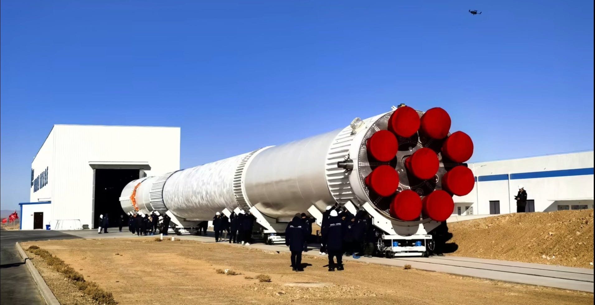 The Tianlong-3 Y1 vehicle being rolled out from its horizontal assembly building toward its launch pad in November 2025. The Tianlong-3 Y1 vehicle being rolled out from its horizontal assembly building toward its launch pad in November 2025.