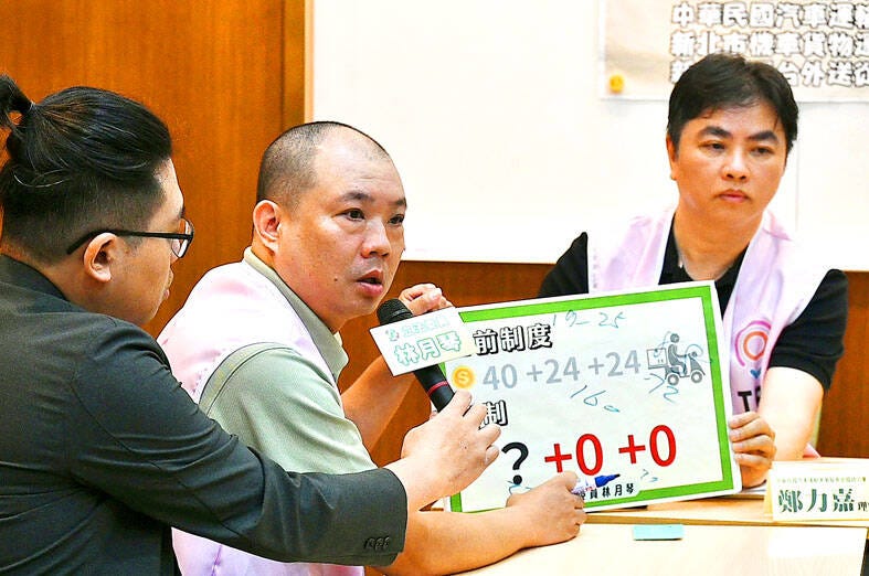台北線上平台外送員工會代表在立法院記者會發言|來源:Tu Chien-jung / Taipei Times 台北線上平台外送員工會代表在立法院記者會發言|來源:Tu Chien-jung / Taipei Times