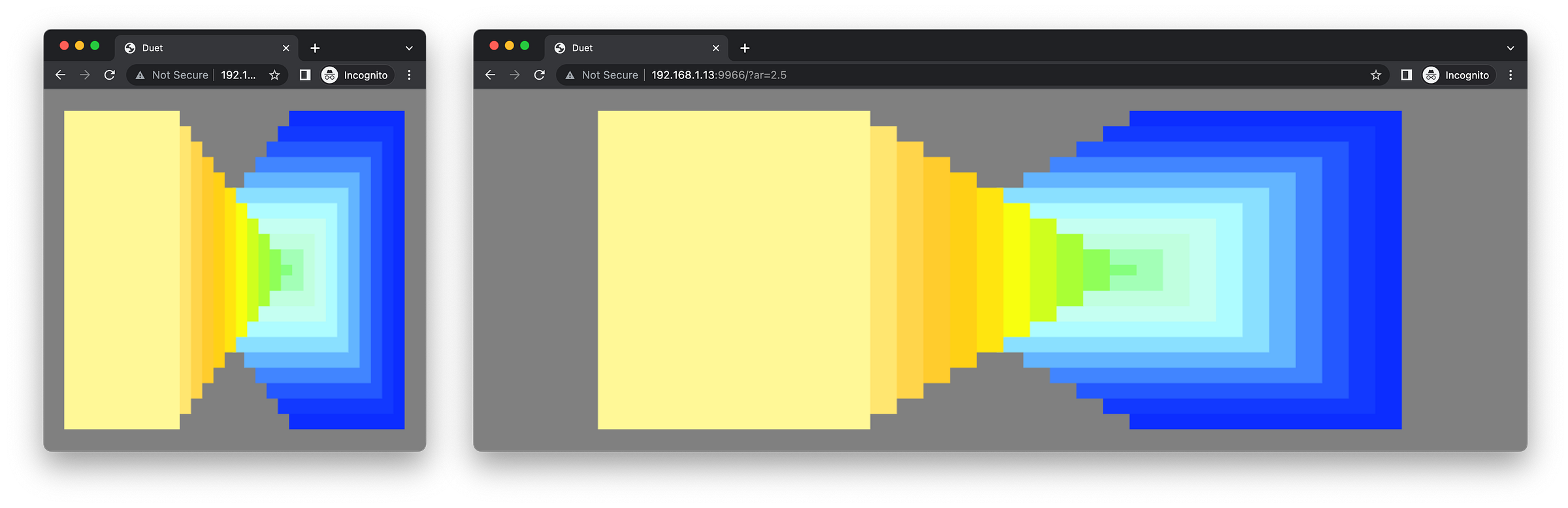 two browser windows showing the token responding to different sizes.