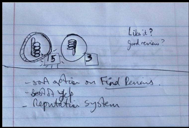 A 2005 sketch by Bob Goodman of a like button for Yelp. A 2005 sketch by Bob Goodman of a like button for Yelp.