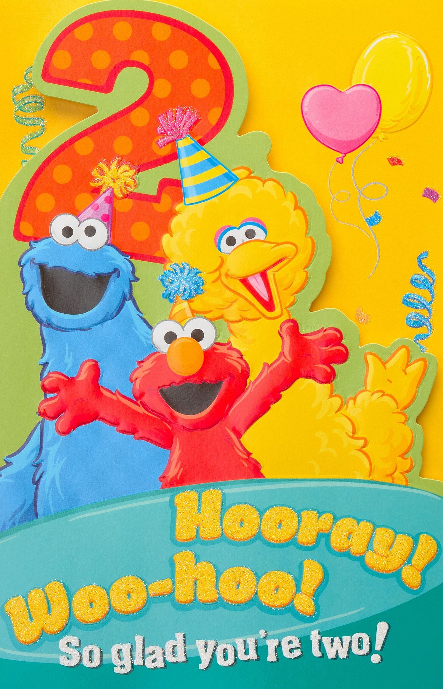 American Greetings Sesame Street 2nd Birthday Card with Glitter