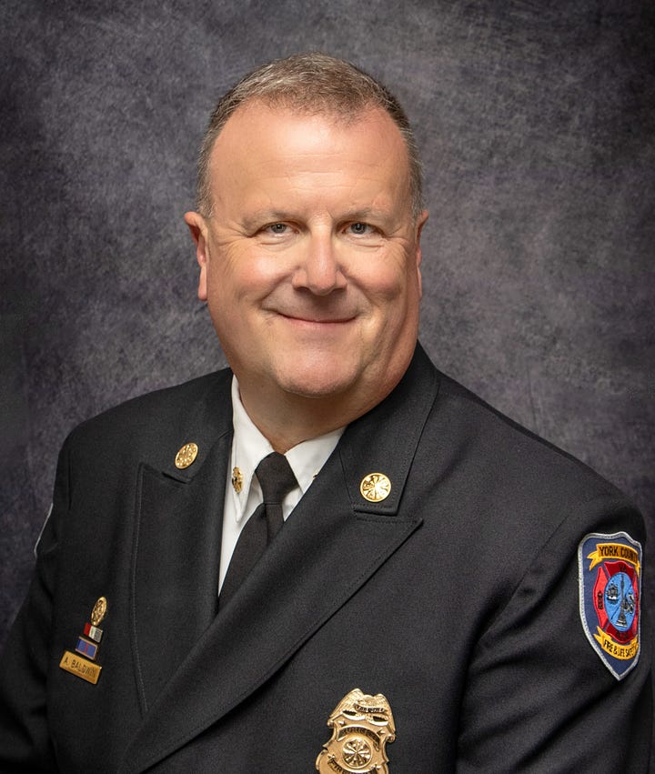 picture of incoming york fire chief Allen Baldwin and retiring chief Stephen Kopczynski