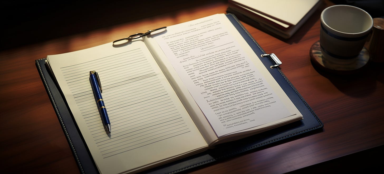 Writing down accomplishments.  Image generated by Midjourney AI.