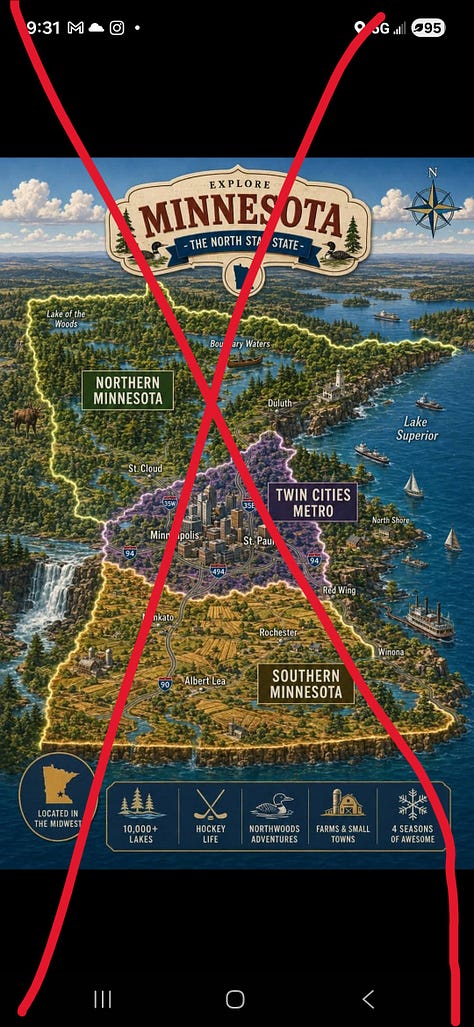 A range of bad AI-generated maps of the Great Lakes region. 