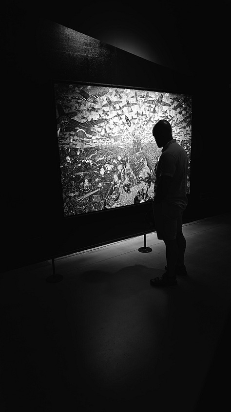 Black and white images captured at Apocalypse: From Last Judgement to Climate Threat