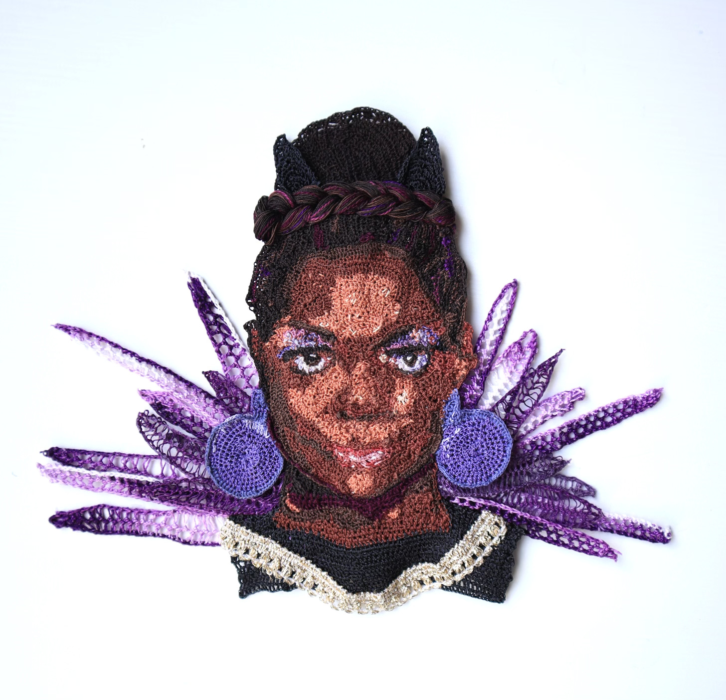 Crochet portrait of Eartha Kitt