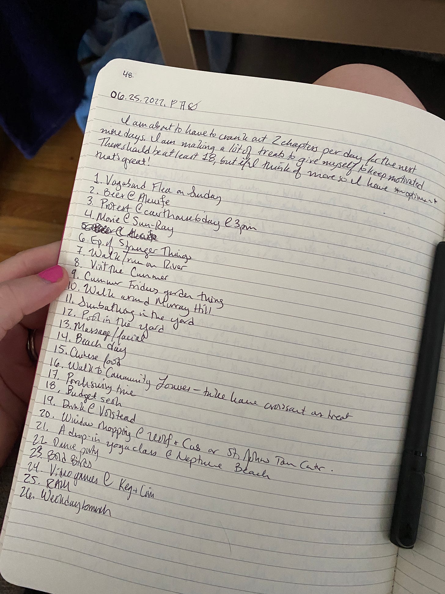 A journal page with a list of treats I bribed myself with. A journal page with a list of treats I bribed myself with.