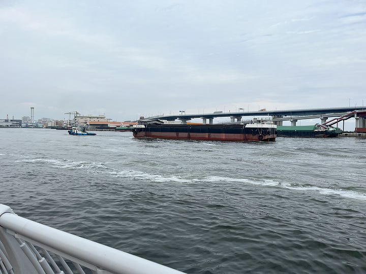 Pictures of barges in Kobe port area