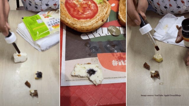 Food vlogger Apple Tiwari performs iodine tincture test on paneer Food vlogger Apple Tiwari performs iodine tincture test on paneer