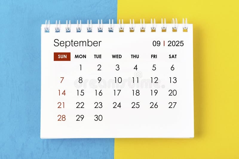 September 2025 Monthly Desk Calendar for 2025 Year on Blue and Yellow Stock  Photo - Image of organizer, organization: 352258232