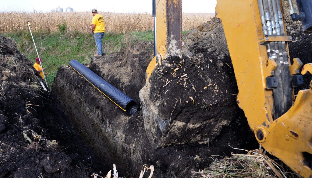 Installation of a drainage water management system in Sac County, Iowa.