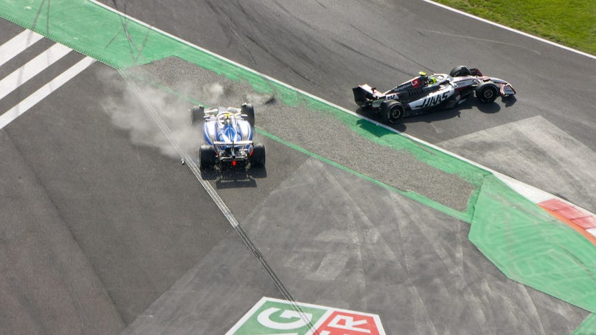 Carlos Sainz and Oliver Bearman make contact and spin on Lap 41 | Credit: Formula One