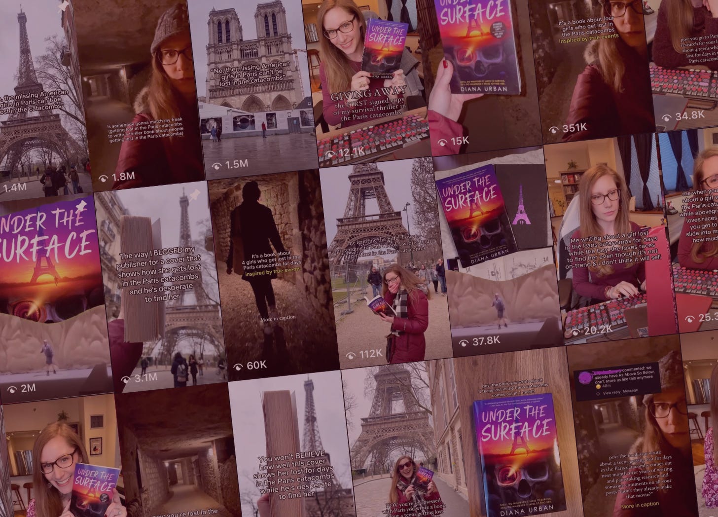 A collage of Diana Urban's Instagram Reels from when she was promoting Under the Surface A collage of Diana Urban's Instagram Reels from when she was promoting Under the Surface