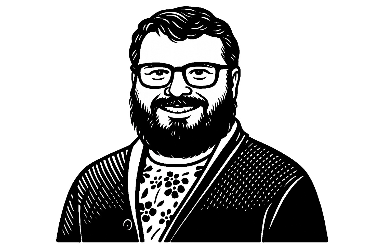 John Resig, kresba generovaná podle soudobé fotografie John Resig, kresba generovaná podle soudobé fotografie