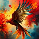 Phoenix Wavering Before a Rose
