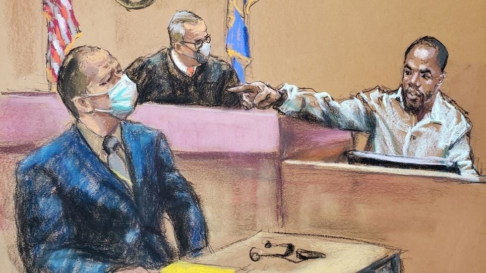 Donald Williams, testigo en el juicio contra Derek Chauvin, señala al exoficial de policía de Minneapolis durante el juicio. por la muerte de George Floyd en Minneapolis, Minnesota, EE. UU. el 30 de marzo de 2021. Donald Williams, testigo en el juicio contra Derek Chauvin, señala al exoficial de policía de Minneapolis durante el juicio. por la muerte de George Floyd en Minneapolis, Minnesota, EE. UU. el 30 de marzo de 2021.