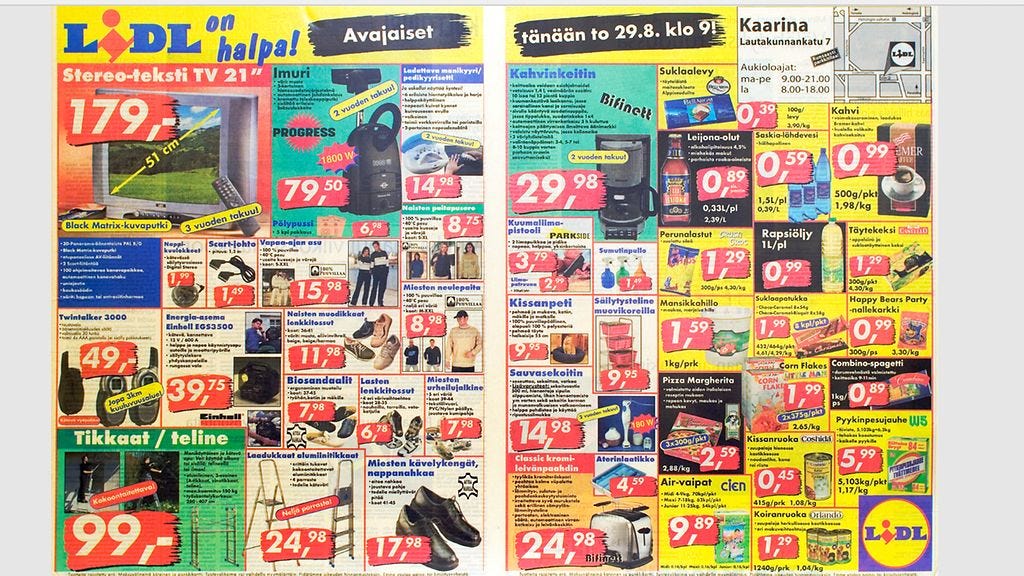 Lidlin mainosesite avajaispäivältä vuodelta 2002