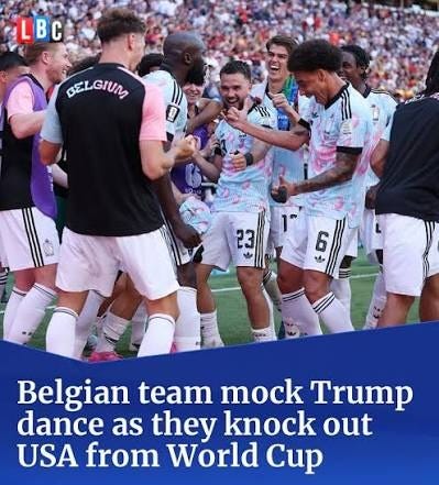The Belgian football team have mocked Donald Trump's signature dance after  eliminating co-hosts USA from the World Cup. Read more ⬇️
