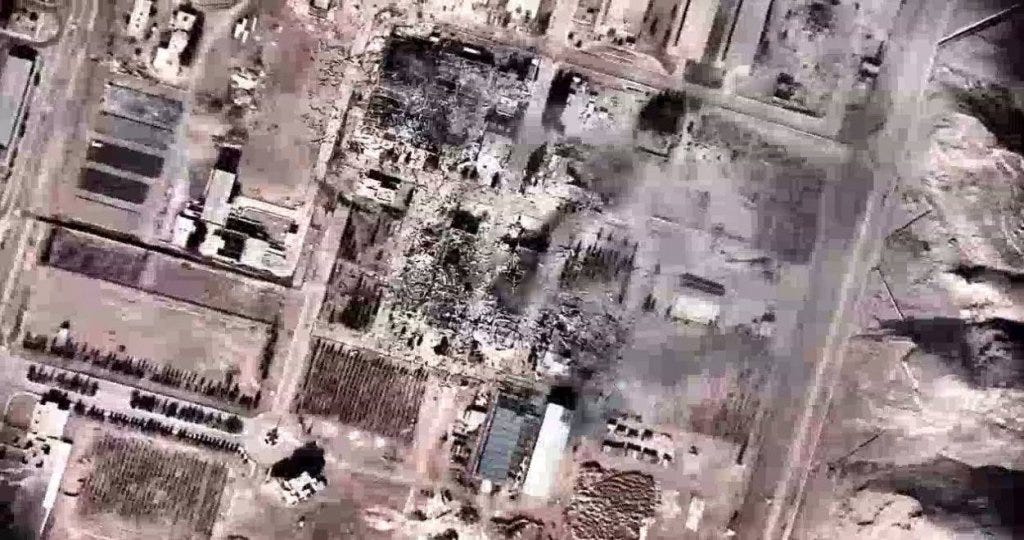 Aerial view of damaged Iranian nuclear site in Isfahan.