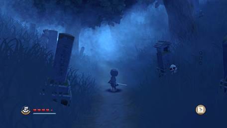 A video game screen shot of a cartoon character walking on a path in a dark forest

AI-generated content may be incorrect.