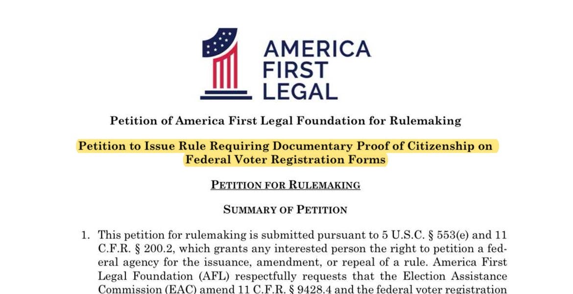 America First Legal Files Petition to Require Proof of Citizenship to Register to Vote in U.S. Elections